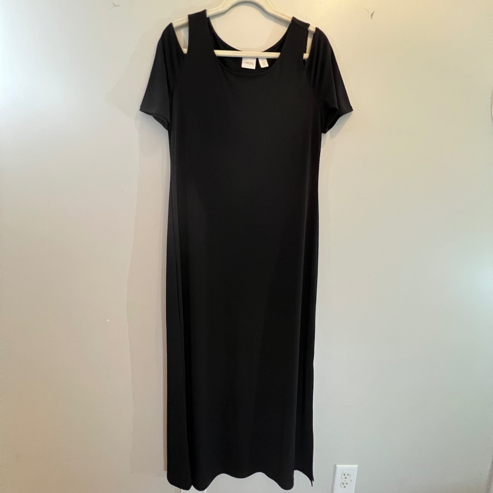 Chico’s Black Maxi Slip Dress with Cut out Short Sleeves - Size 1 Like-New